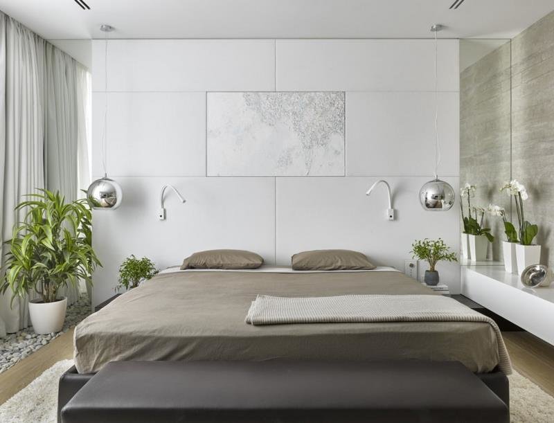 Настенное и потолочное освещение современной спальни