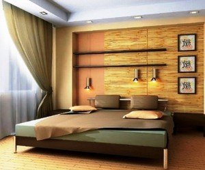 интерьер спальни с использованием бамбука